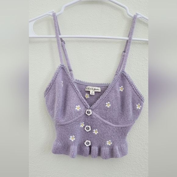 For Love & Lemons embroidered daisy knit crop top Size Small - Picture 7 of 16